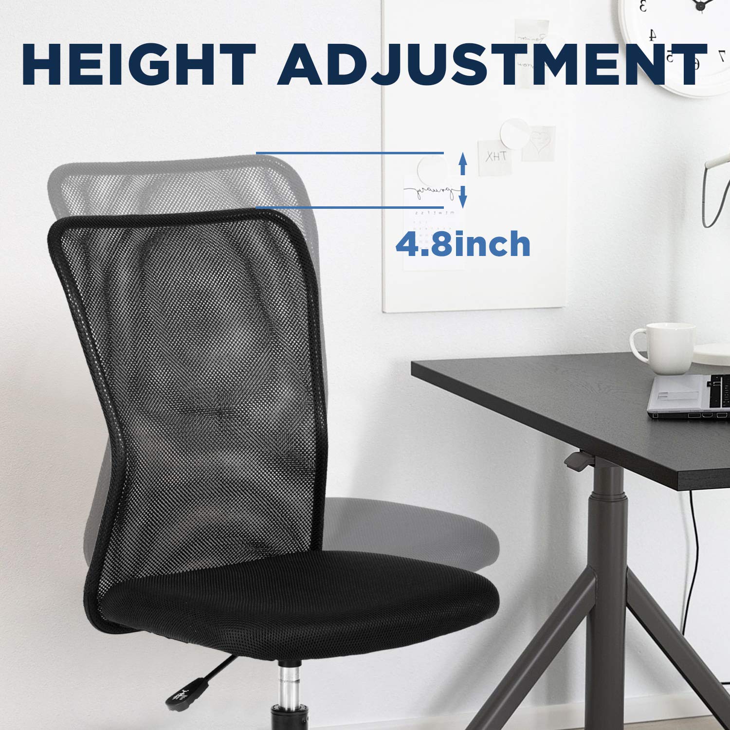 Fdw Home Office Chair Mid Back Mesh Desk Chair Armless Computer Chair Ergonomic Task Rolling Swivel Chair Back Support Adjustable Modern Chair With Lumbar Support (Black)