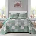 Mybedsoul Green Quilt Set Twin Size, 2 Pieces Plaid Floral Bedspread Set Patchwork Reversible Bedding Set Microfiber Lightweight