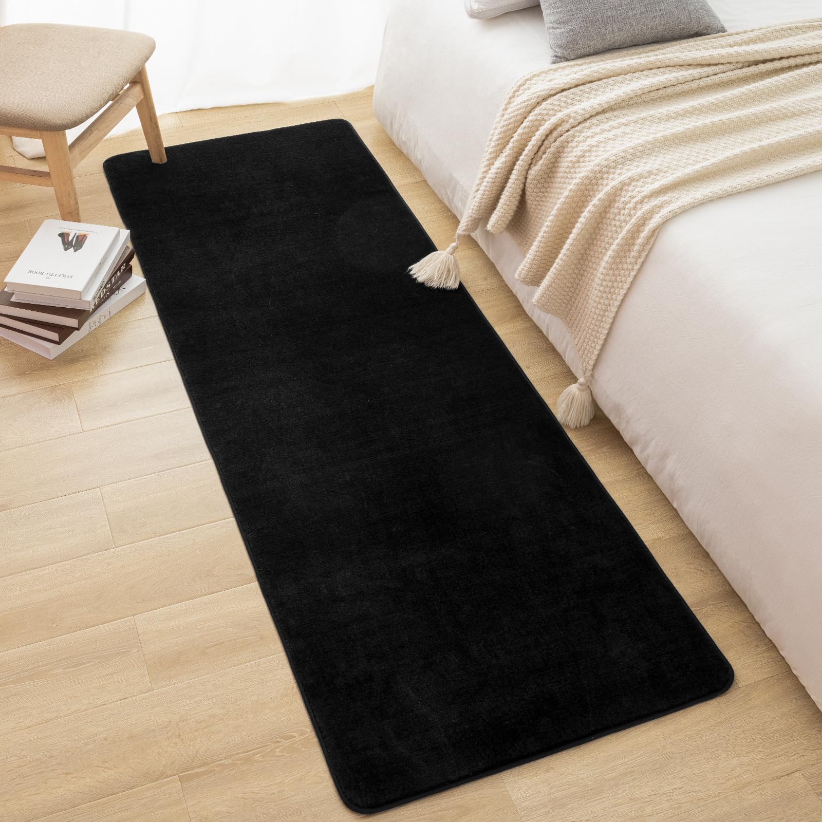 Softlife Washable Runner Rug For Bedroom Living Room Rug, 2X6 Black Soft Fluffy Hallway Runner Rug, Non-Slip Indoor Carpet For K