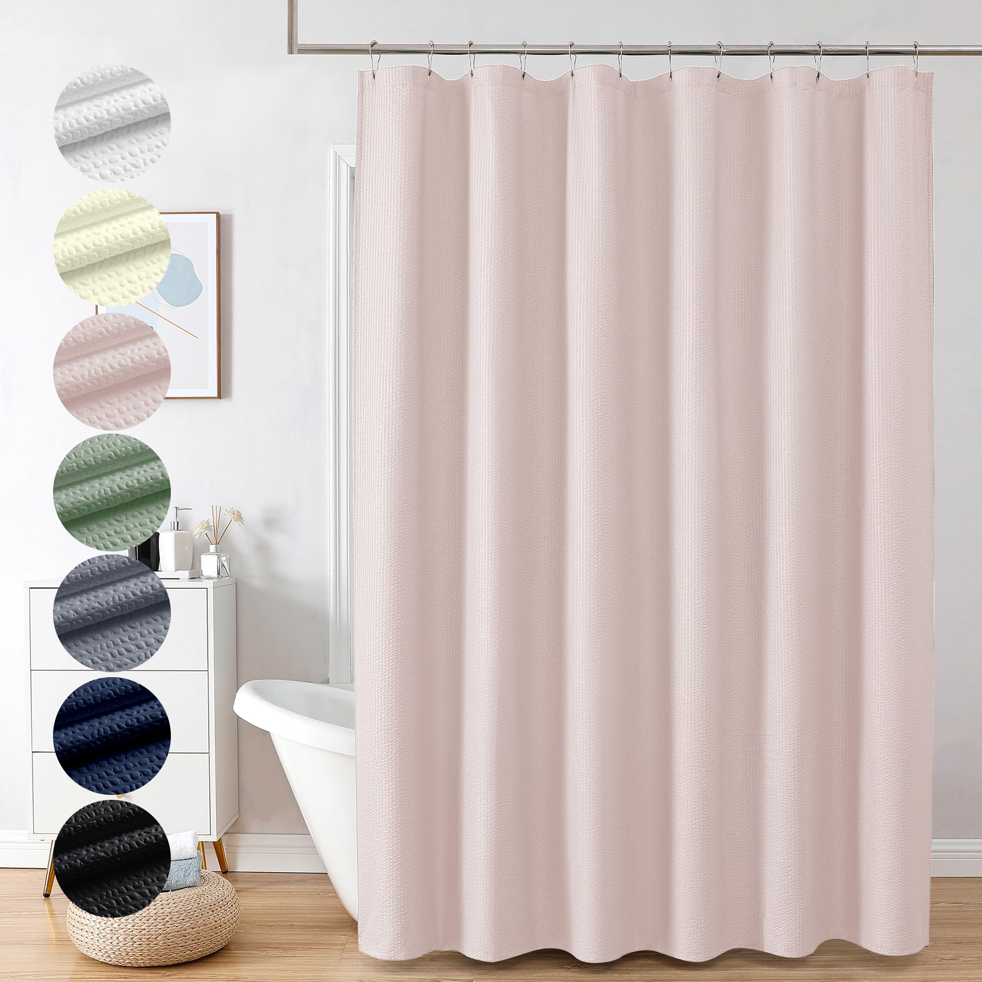 Ovzme Berry Pink Shower Curtain, Embossed Textured Fabric Shower Curtain For Bathroom - Soft Cloth & Hotel Spa Luxury, Water Rep