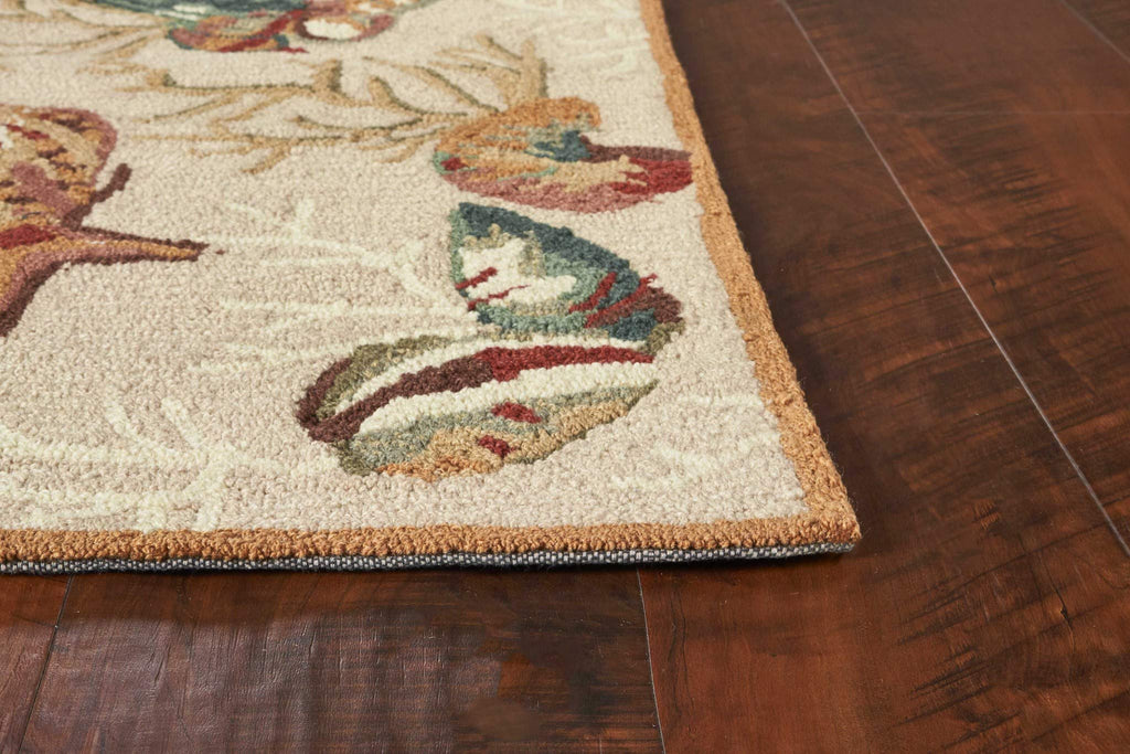 HomeRoots Polyester 2'x3' Beige Hand Hooked Sea Shells Indoor Accent Rug