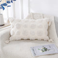 Panod Super Soft Farmhouse Decorative Plush Throw Pillow Covers 12 X 20 White,Solid Pom Pom Tufted With Tassels Modern Accent Bo