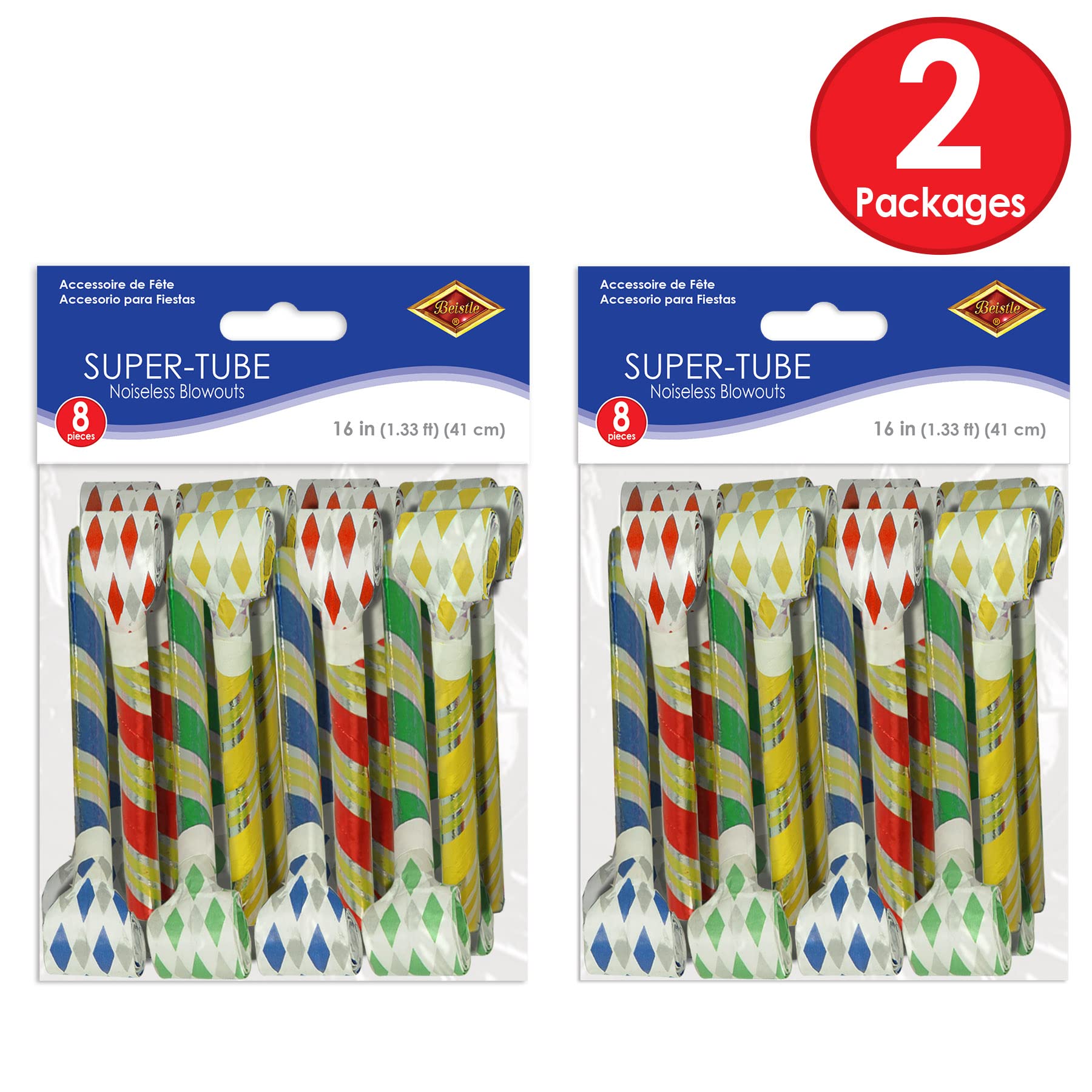 Beistle 16 Piece Super-Tube Noiseless Blowouts For Birthday Favors, New Year'S Eve Party Supplies, Multicolor