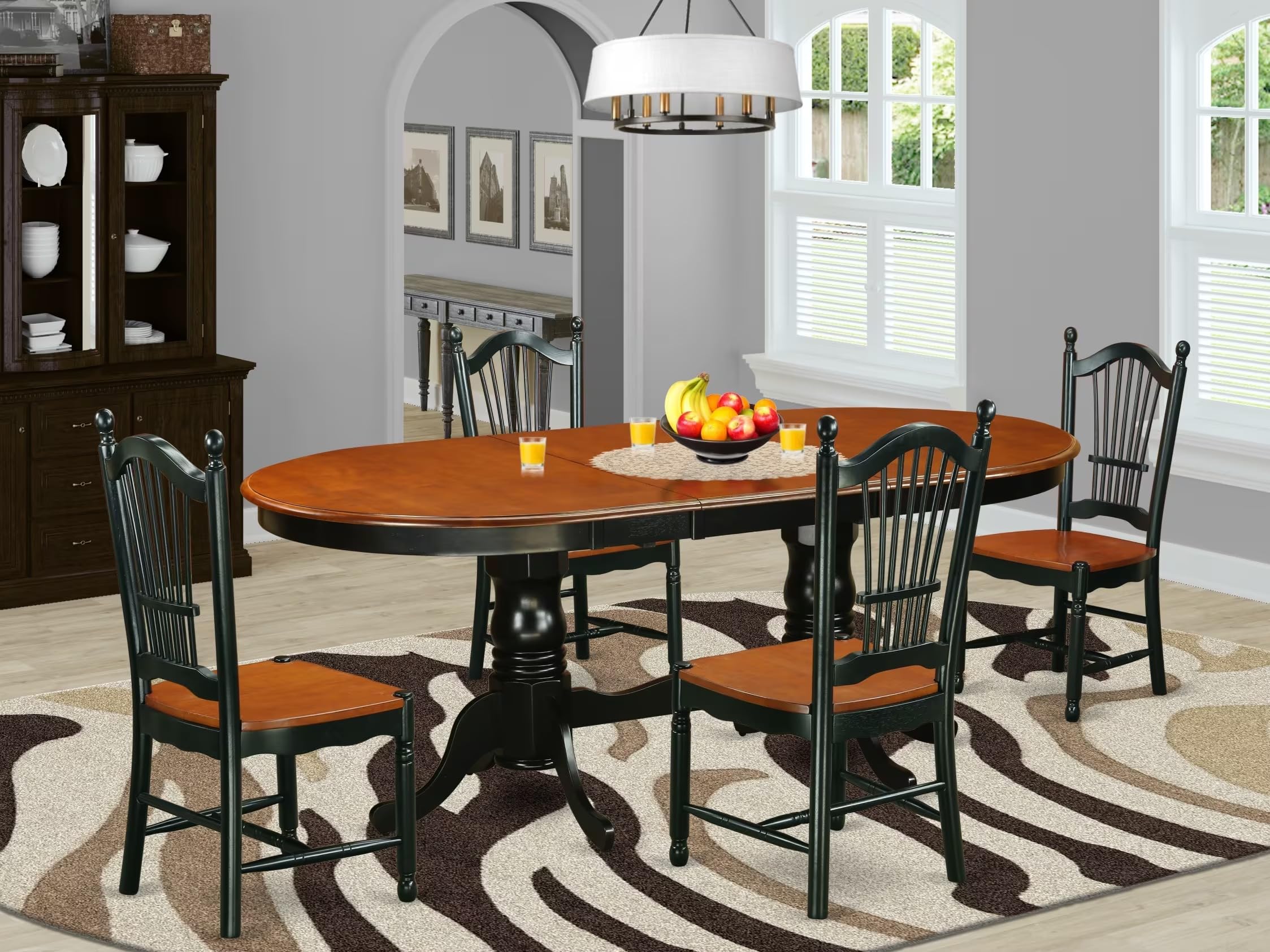 East West Furniture Pldo5-Bch-W 5 Piece Dining Room Table Set Includes An Oval Wooden Table With Butterfly Leaf And 4 Kitchen Dining Chairs, 42X78 Inch, Black & Cherry