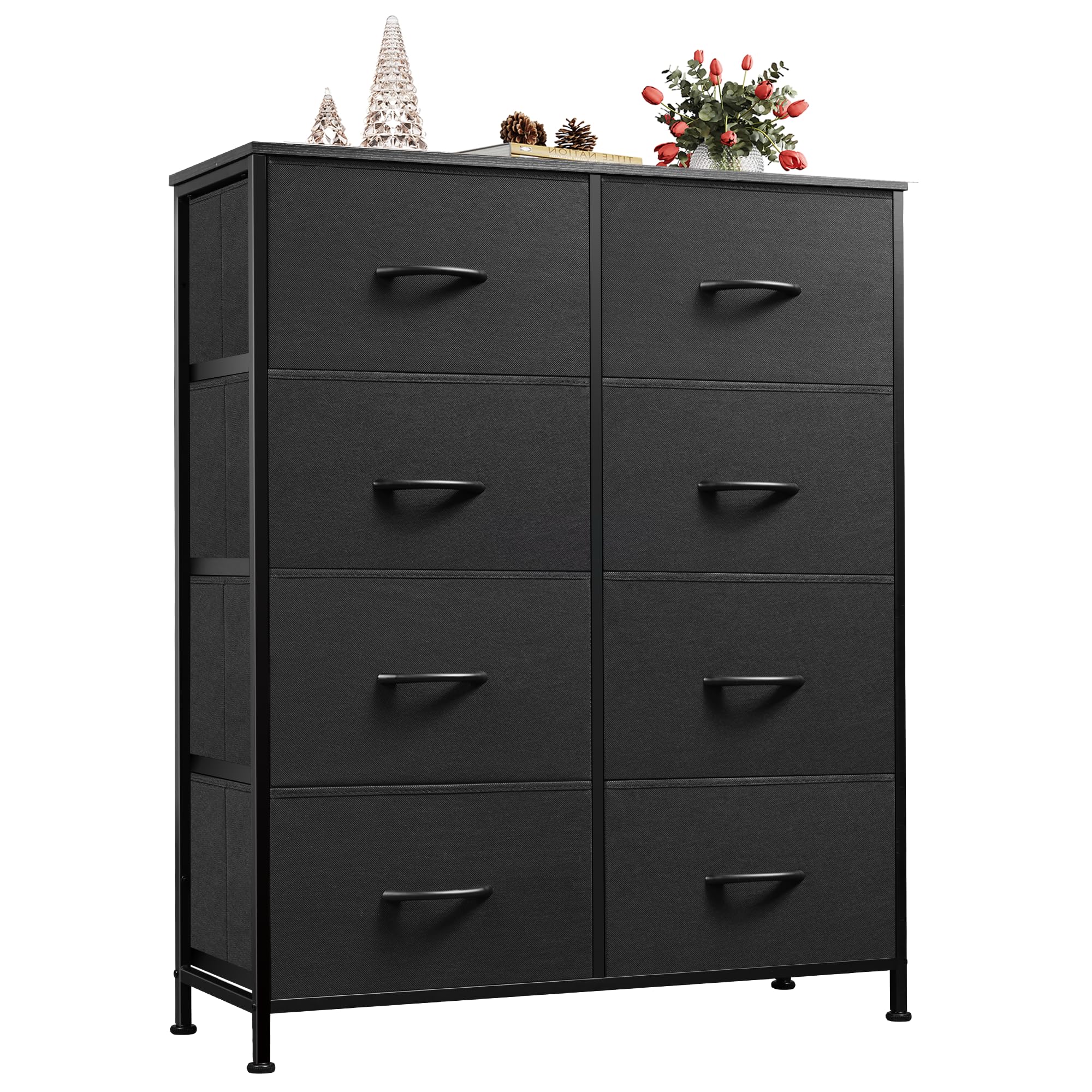 Wlive Fabric Dresser For Bedroom, Tall Dresser With 8 Drawers, Storage Tower With Fabric Bins, Double Dresser, Chest Of Drawers For Closet, Living Room, Hallway, Charcoal Black