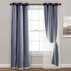 Lush Decor Sheer Grommet Curtains With Insulated Blackout Lining, Window Curtain Panels, Pair, 38''W X 84''L, Navy - Curtain Wit