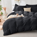 Hymokege Balck Duvet Cover King Size, Ultra Soft 3-Piece Seersucker Duvet Cover Set With Zipper Closure, Soft Brushed Microfiber
