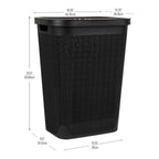 Mind Reader 60L Slim Laundry Hamper, Clothes Basket, Lid, Linen Design, Plastic, 18.25   L X 14.25   W X 23.5   H, Black