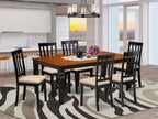 East West Furniture LGAN7-BCH-C 7 Piece Dining Table Set Consist of a Rectangle Wooden Table with Butterfly Leaf and 6 Linen Fabric Dining Room Chairs, 42x84 Inch, Black & Cherry