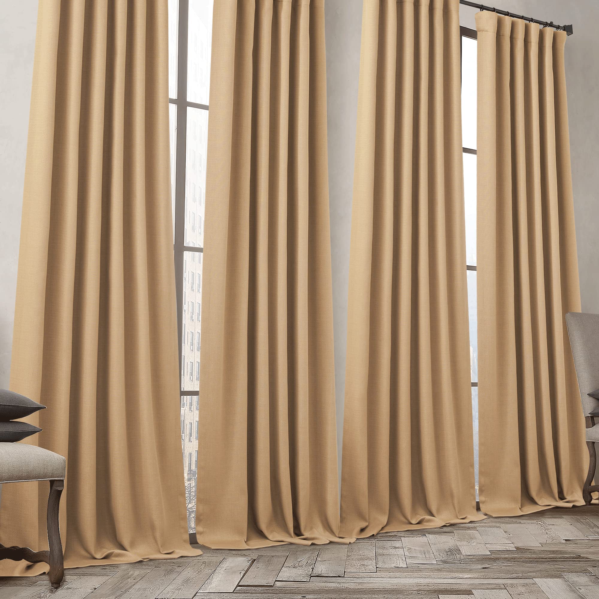 NICETOWN Caramel Thick Faux Linen Thermal Insulated Room Darkening Curtains, 52W x 96L, 2 Panels, Pinch Pleated, Ideal for Bedroom/Living Room