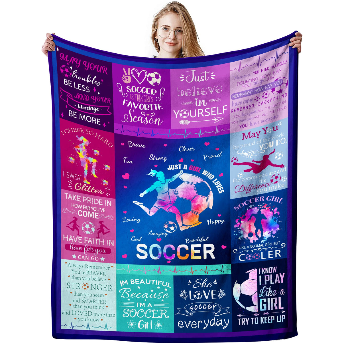 Soccer Blanket Gifts For Girls Ultra Soft Warm Flannel Throw Blankets Soccer Team Soccer Lover Gifts For Kids Teens Adults 50'X