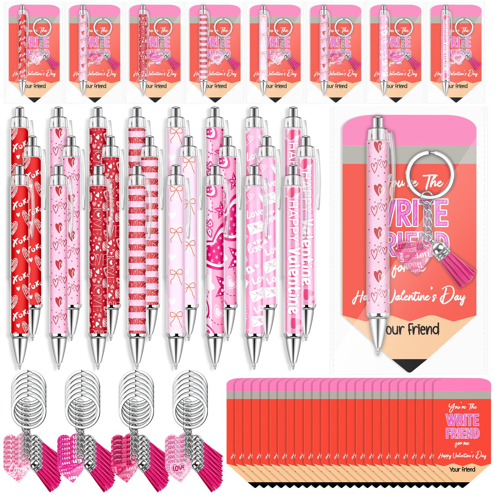 96 Pcs Valentine s Day Employee Appreciation Gifts Happy Valentines Ballpoint Pens Bookmarks Heart Keychains Bulk Inspirational