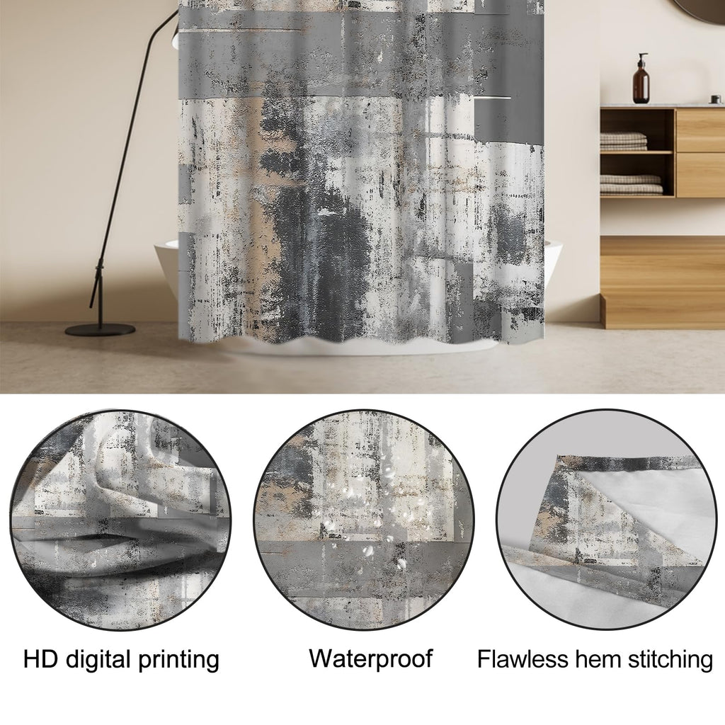 Lnond 4Pcs Bathroom Shower Curtain Sets With Rugs,Black And Grey Painting Art Bathroom Sets With Shower Curtain And Rugs And Acc