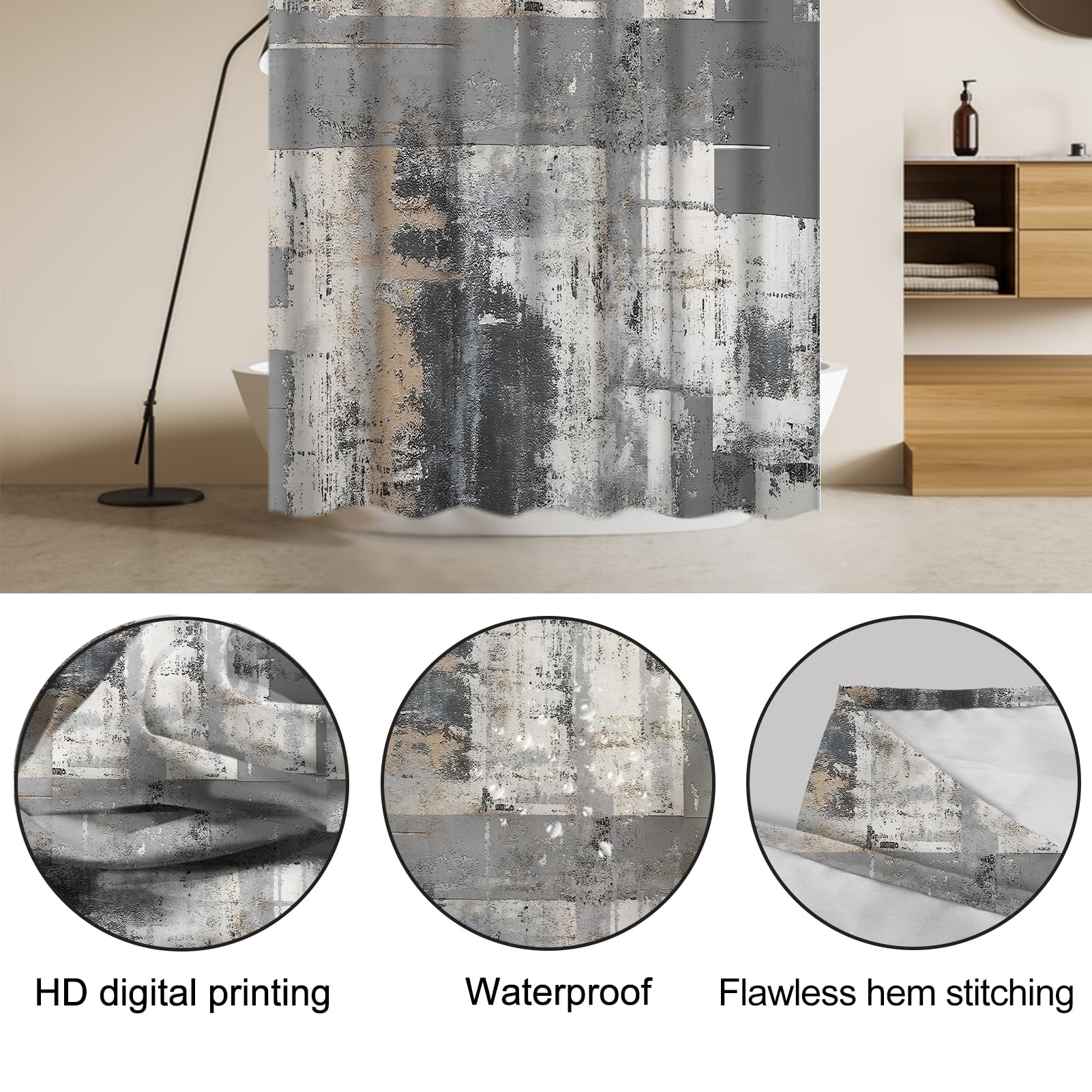 Lnond 4Pcs Bathroom Shower Curtain Sets With Rugs,Black And Grey Painting Art Bathroom Sets With Shower Curtain And Rugs And Acc