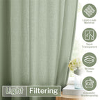 Melodieux Sage Green Semi Sheer Curtains 96 Inches Long For Living Room, Bedroom Faux Linen Texture Rod Pocket Privacy Sheer Dra