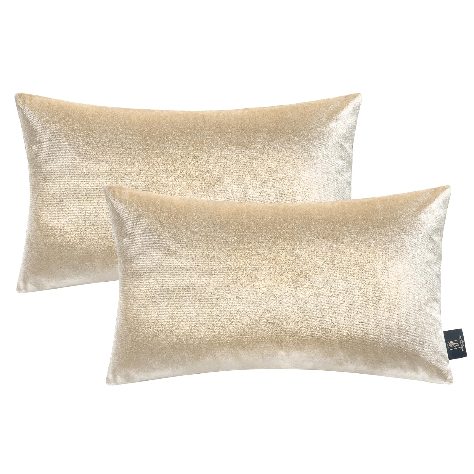 Phantoscope Pack Of 2 Velvet Decorative Throw Pillow Covers Soft Solid Square Cushion Case For Couch Shiny Beige 12 X 20 Inches
