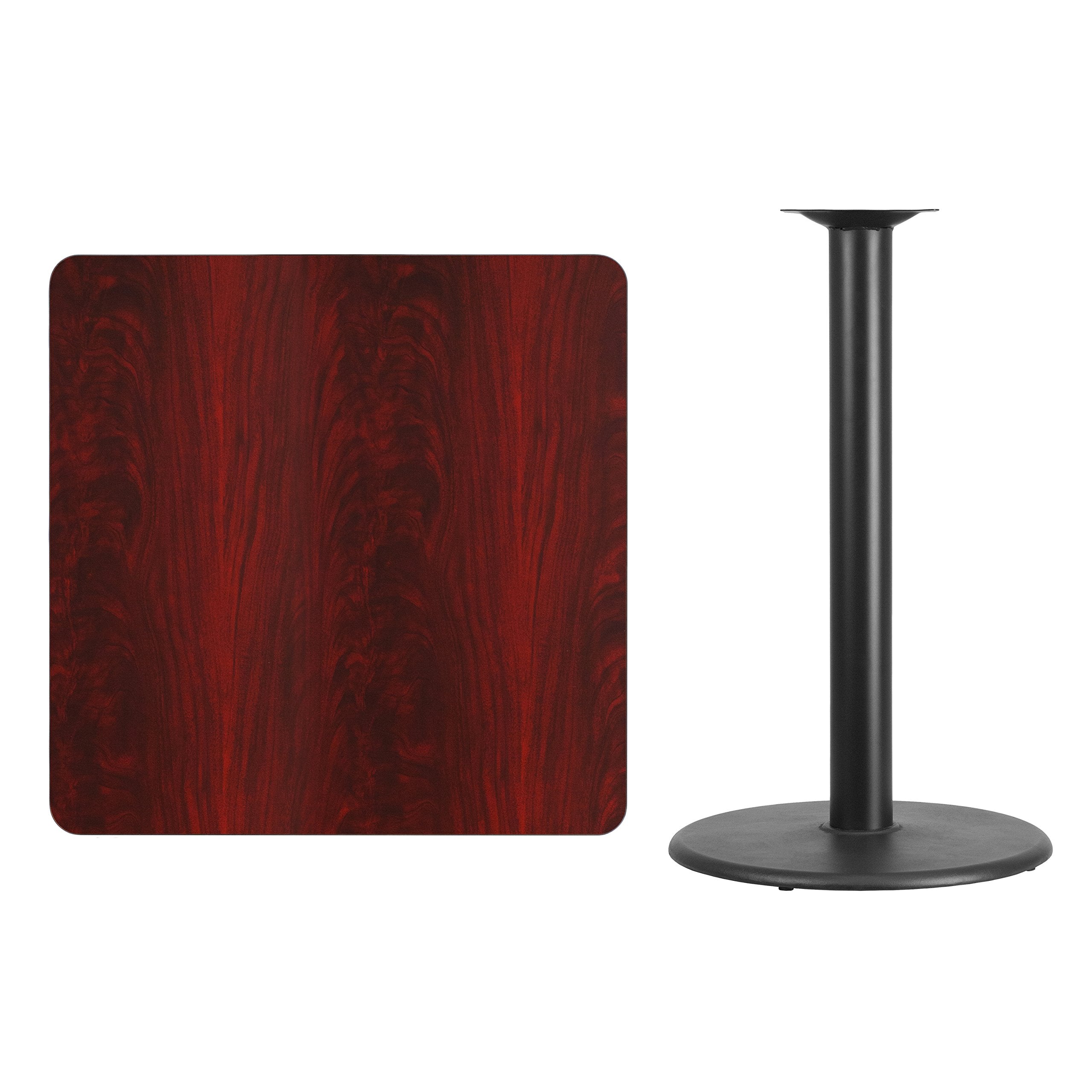Flash Furniture Stiles 36'' Square Mahogany Laminate Table Top with 24'' Round Bar Height Table Base
