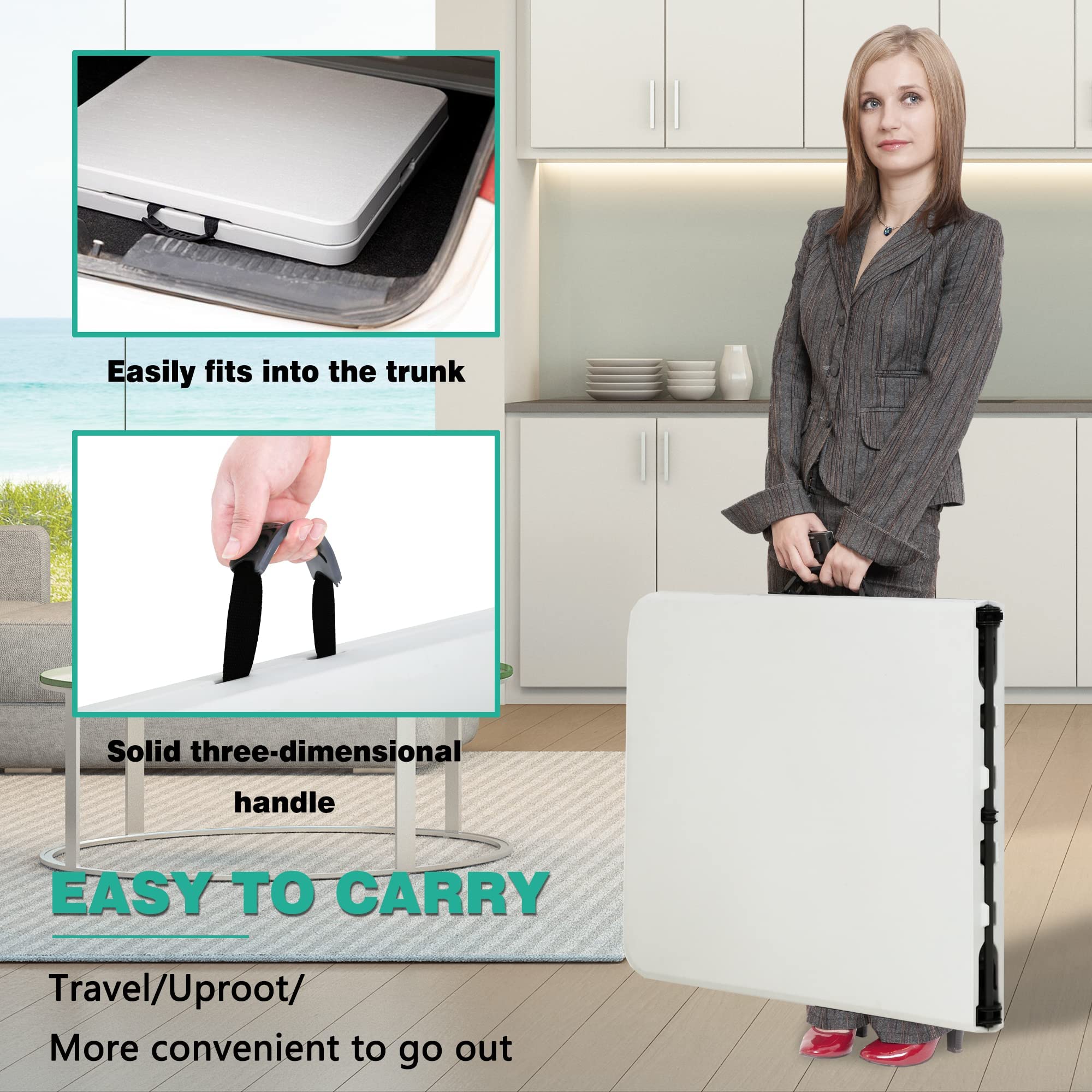 Camping Table Plastic Picnic Table Office Table For Parties Wedding Camping Office With Carrying Handle (6Ft)