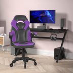 Flash Furniture X10 Gaming Chair Racing Office Computer Pc Adjustable Chair With Flip-Up Arms And Transparent Roller Wheels, Purple/Black Leathersoft