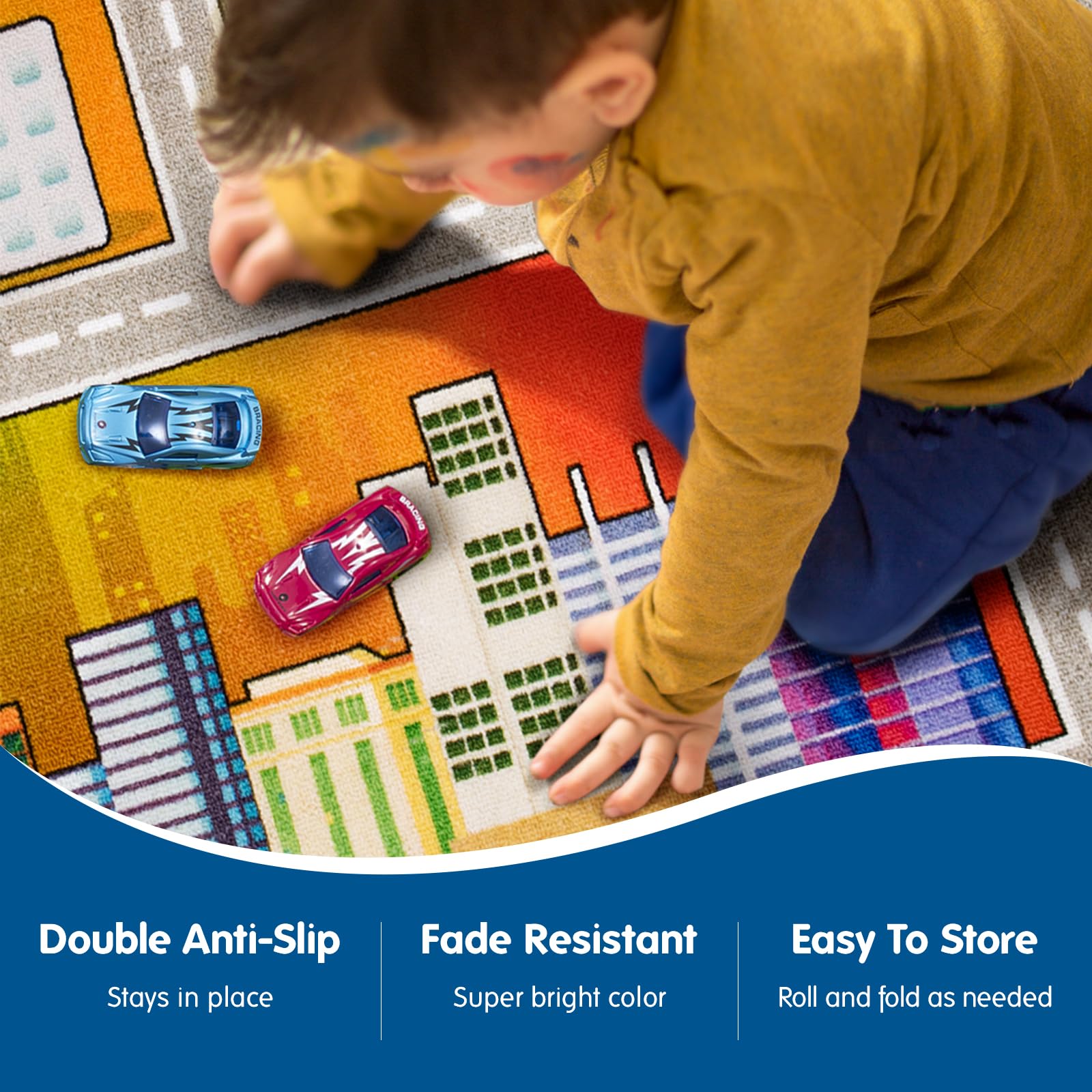 Booooom Jackson Kids Car Rug Play Mat 60X32 Inches,Car Mat For Kids Toy Cars,Car Rug,Non Slip Kids Rug For Bedroom Boys Playroom