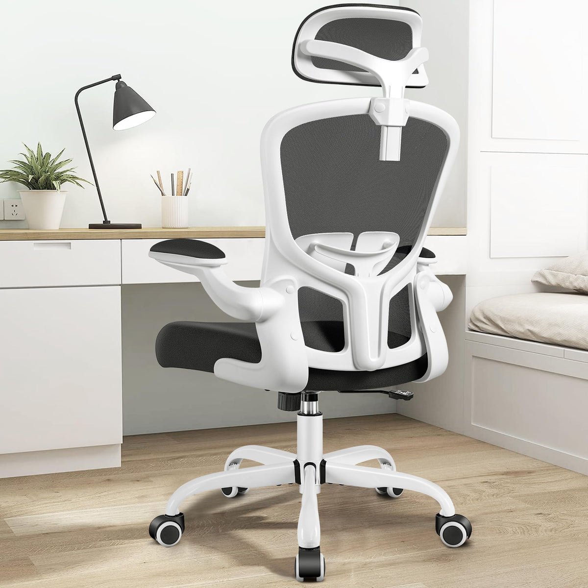 FelixKing Office Chair with Headrest, Home Office Desk Chairs with Flip-Up Armrests, Adjustable Height Ergonomic Office Chair Lu