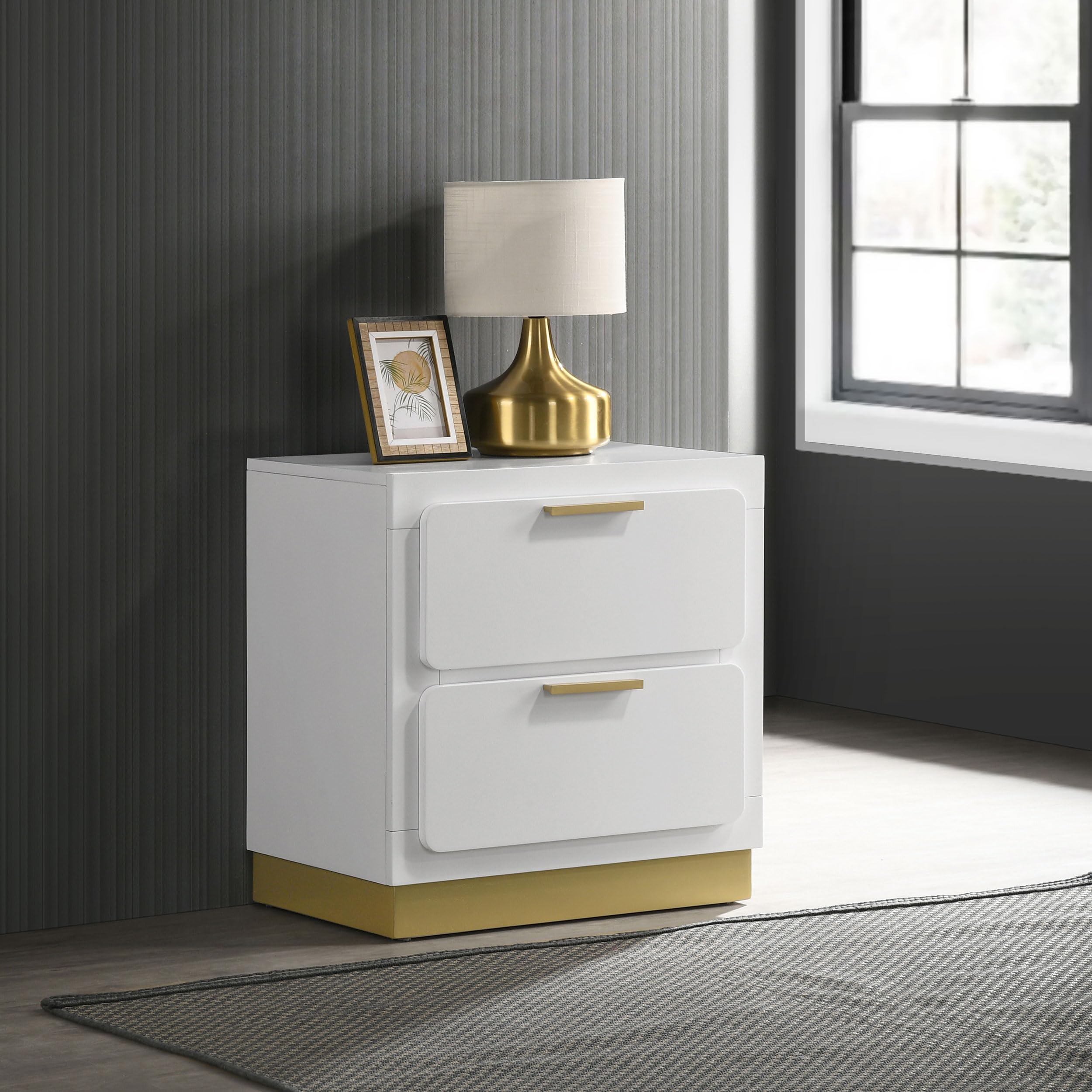 Coaster Home Furnishings Caraway Contemporary Wood 2-Drawer Bedroom Nightstand Bedside Table Organizer Unit White 224772