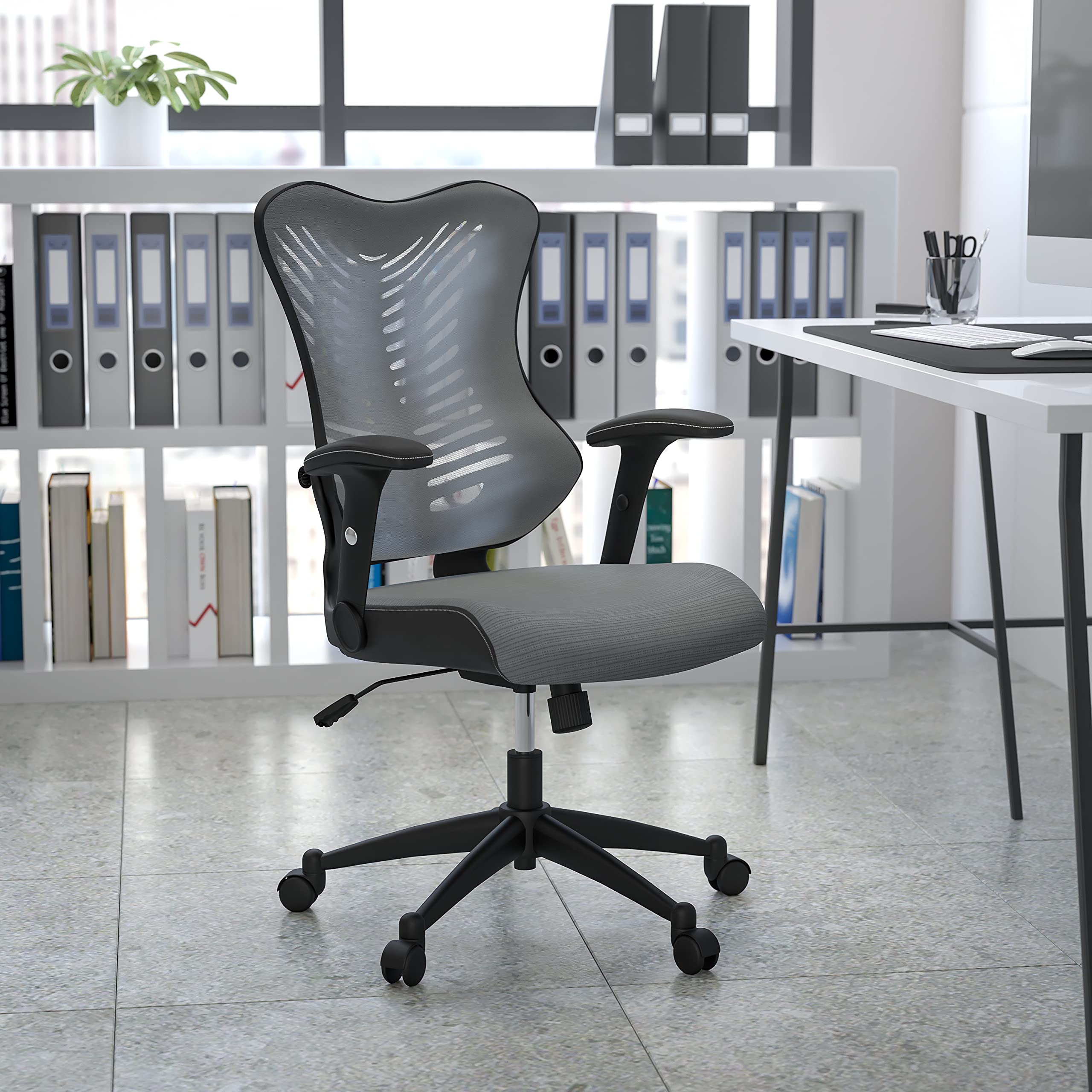 Flash Furniture Kale High Back Designer Gray Mesh Executive Swivel Ergonomic Office Chair with Adjustable Arms