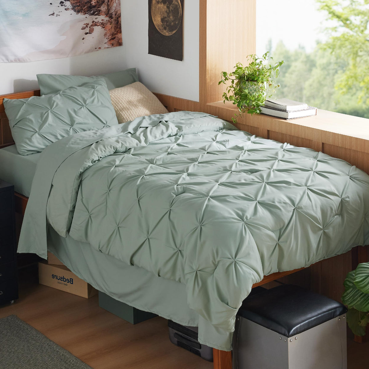 Bedsure Twin Xl Comforter Set - Extra Long 5 Pieces Dorm Bedding Sets, Pinch Pleat Bed In A Bag With Comforter, Sheets, Pillowca