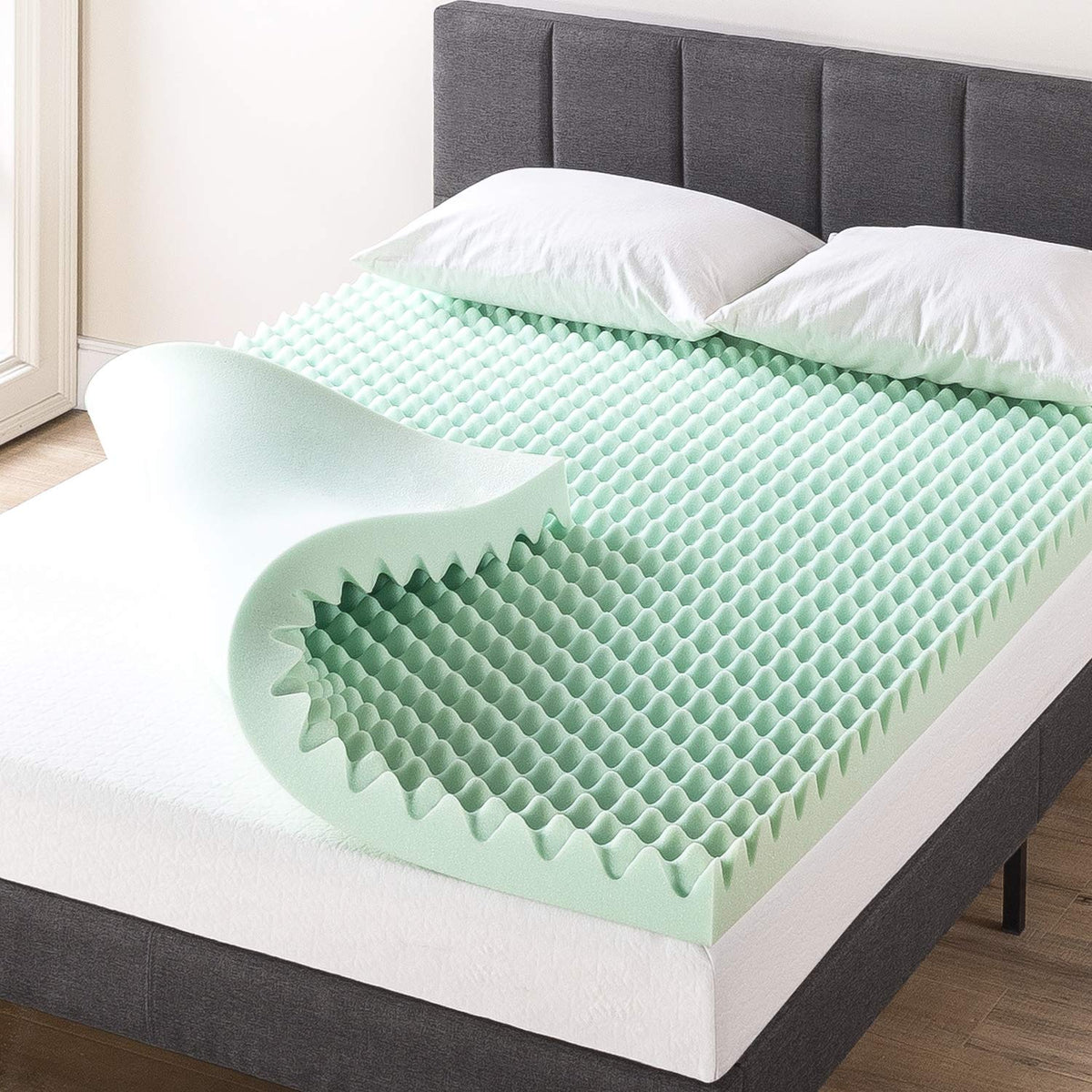 Best Price Mattress 4 Inch Egg Crate Memory Foam Mattress Topper With Calming Aloe Infusion, Certipur-Us Certified, Short Queen
