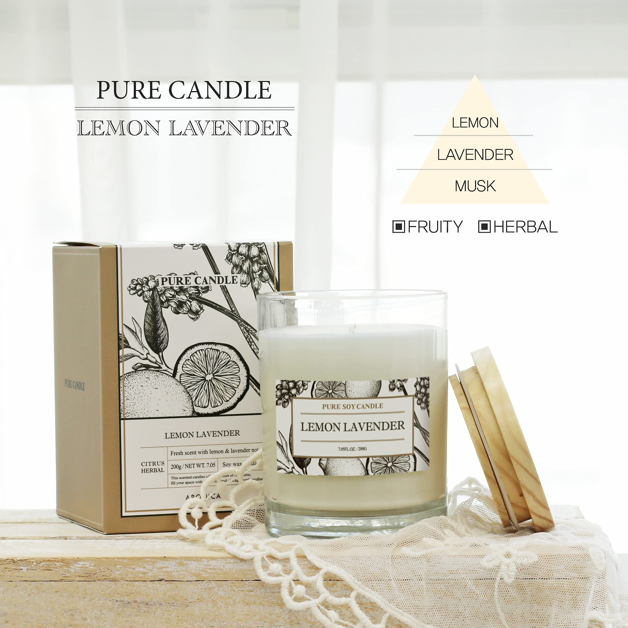 Aronica Non Toxic Soy Candles Organic For Home, Lavender Lemon Essential Oil Candle, All Natural Best Friend Gift, Luxury Home S