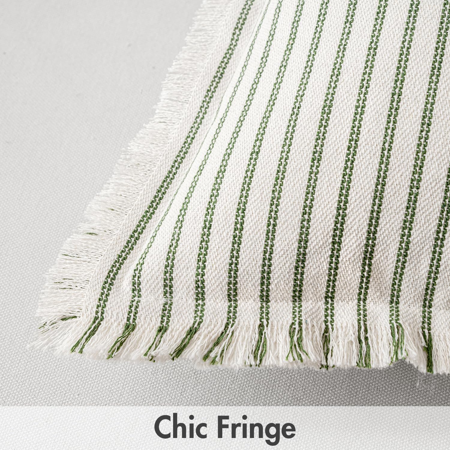 Miulee Pack Of 2 Olive Green Pillow Covers 18X18 Inch Striped Farmhouse Couch Spring Throw Pillow Covers With Fringe Chic Linen Decorative Cushion Covers For Sofa Living Room Bed Home Decor