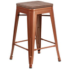 Flash Furniture Sinclair 24" High Backless Copper Counter Height Stool With Square Wood Seat