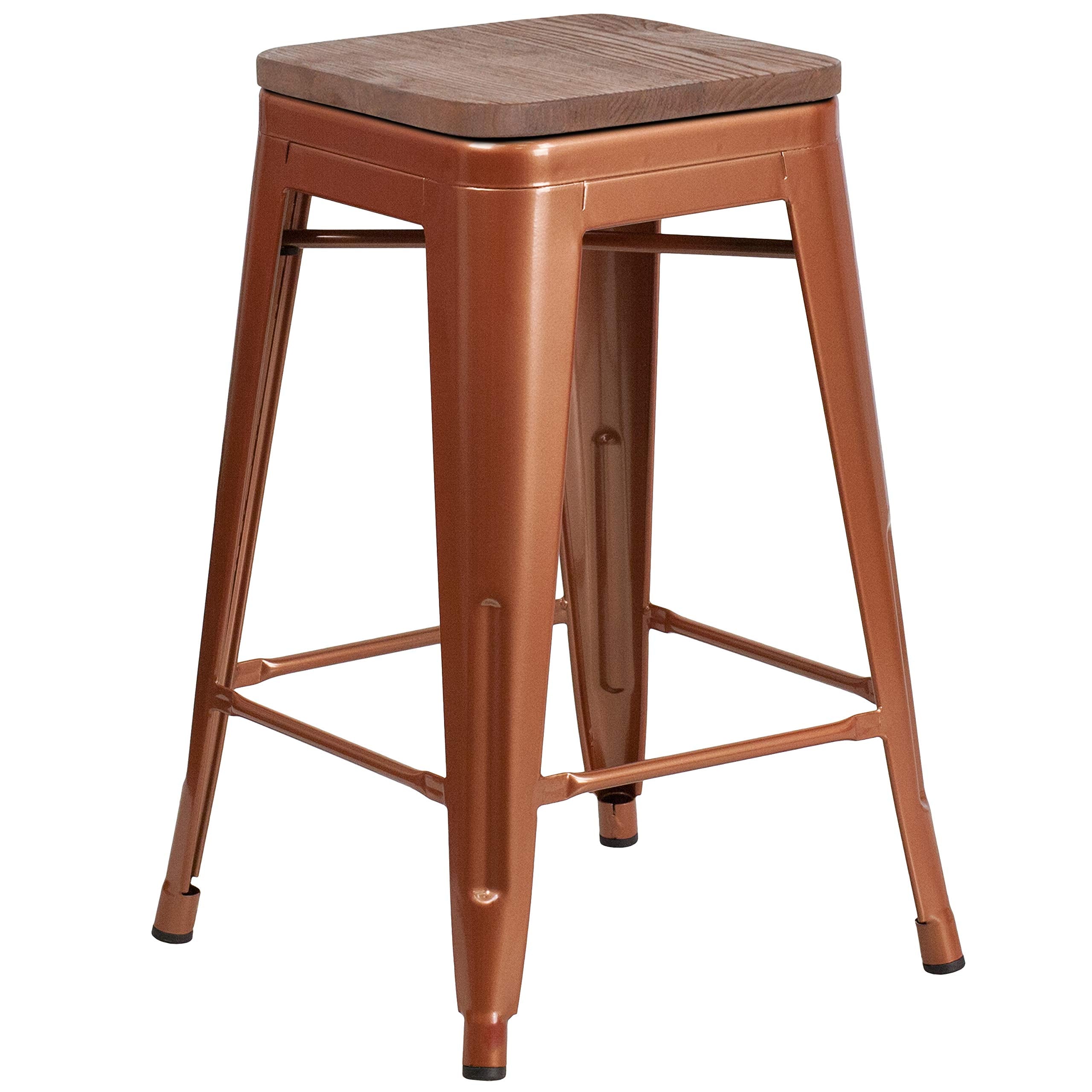 Flash Furniture Sinclair 24" High Backless Copper Counter Height Stool With Square Wood Seat