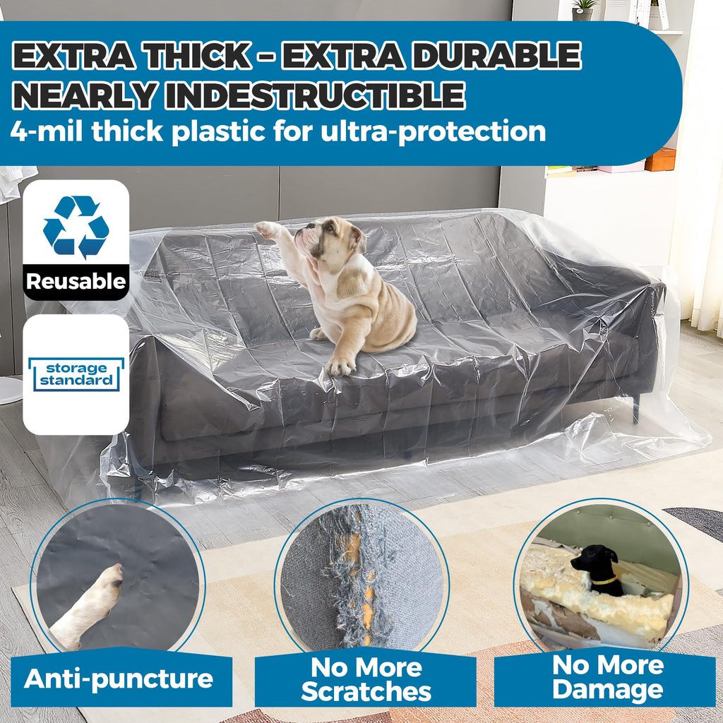 Plastic Furniture Covers For Moving - Heavy-Duty Couch Cover For Sofa, Waterproof & Dustproof Clear Moving Bags For Renovation,