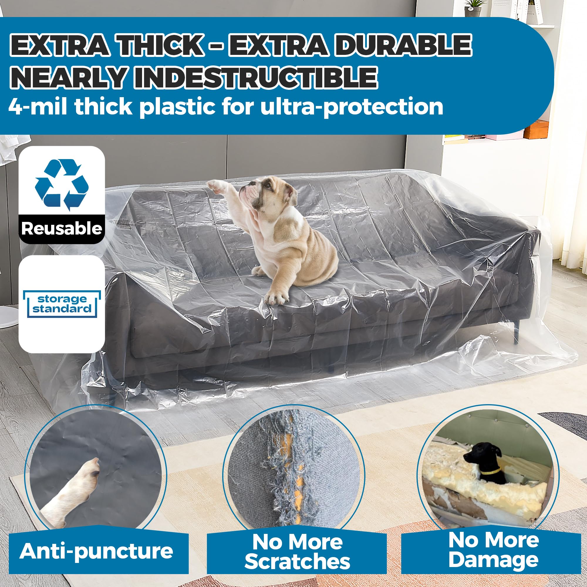 Plastic Furniture Covers For Moving - Heavy-Duty Couch Cover For Sofa, Waterproof & Dustproof Clear Moving Bags For Renovation,