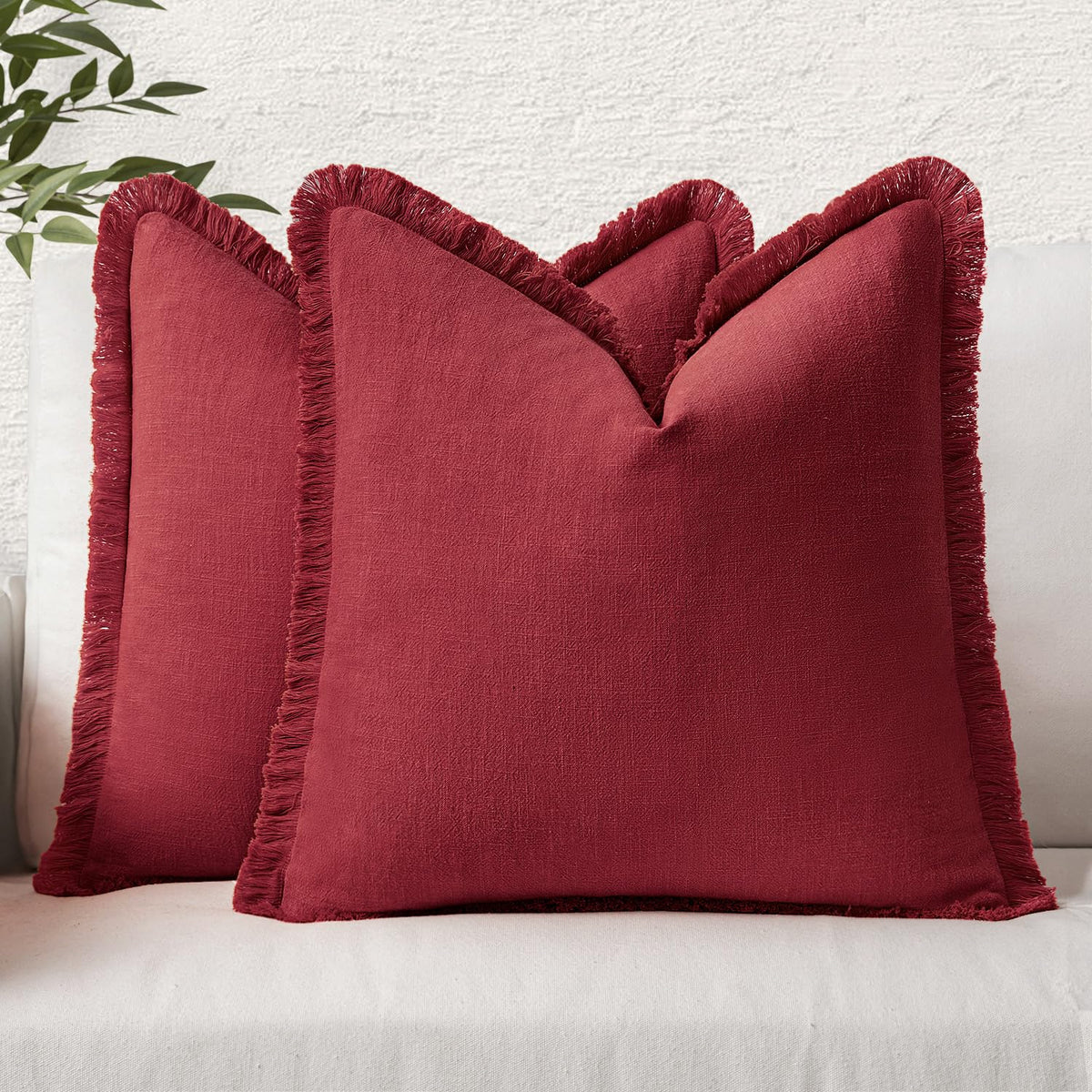 Miulee Set Of 2 Christmas Linen Throw Pillow Covers Decorative Pillow Covers Farmhouse Style Boho Cushion Covers Wine Red Pillow