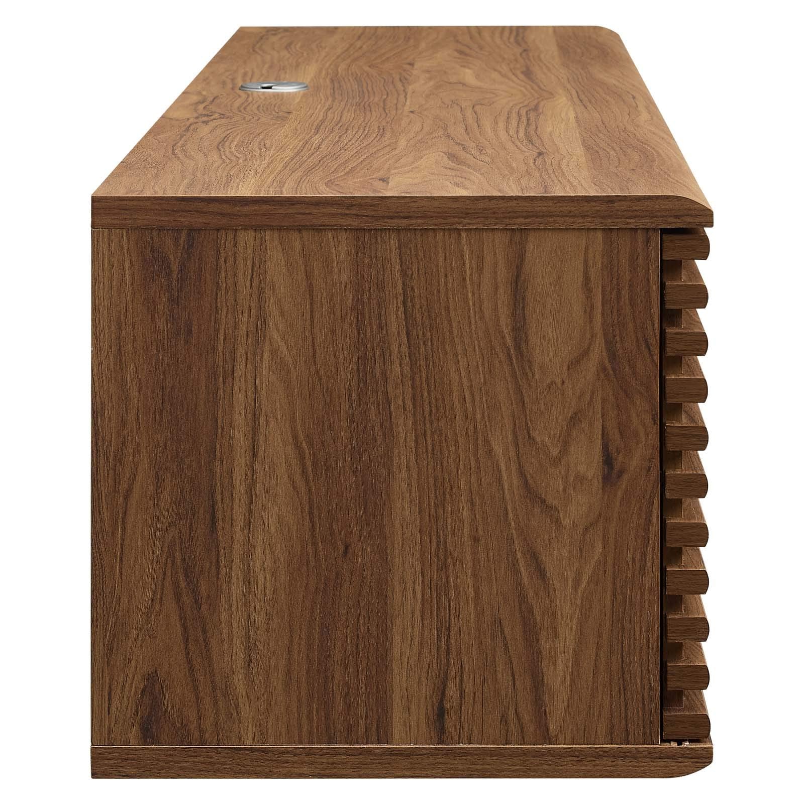 Modway Render 60&quot; Mid-Century Modern Wall Mount Media Console Tv Stand, 60 Inch, Walnut