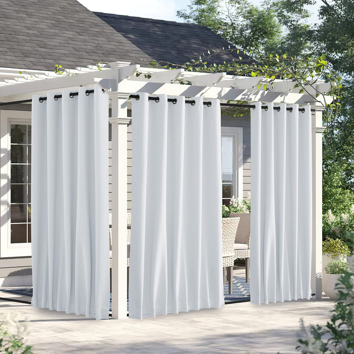 Nicetown 2 Panels Outdoor Curtains Waterproof 90 Inch Long For Patio, Windproof Top & Bottom Grommet & Back Tab Weighted Blackou