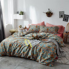 Mixinni 3 Pieces Flower Duvet Cover Set 100% Natural Cotton Full Size Blue Bedding Cover With Zipper&Ties, 1 Duvet Cover And 2 P