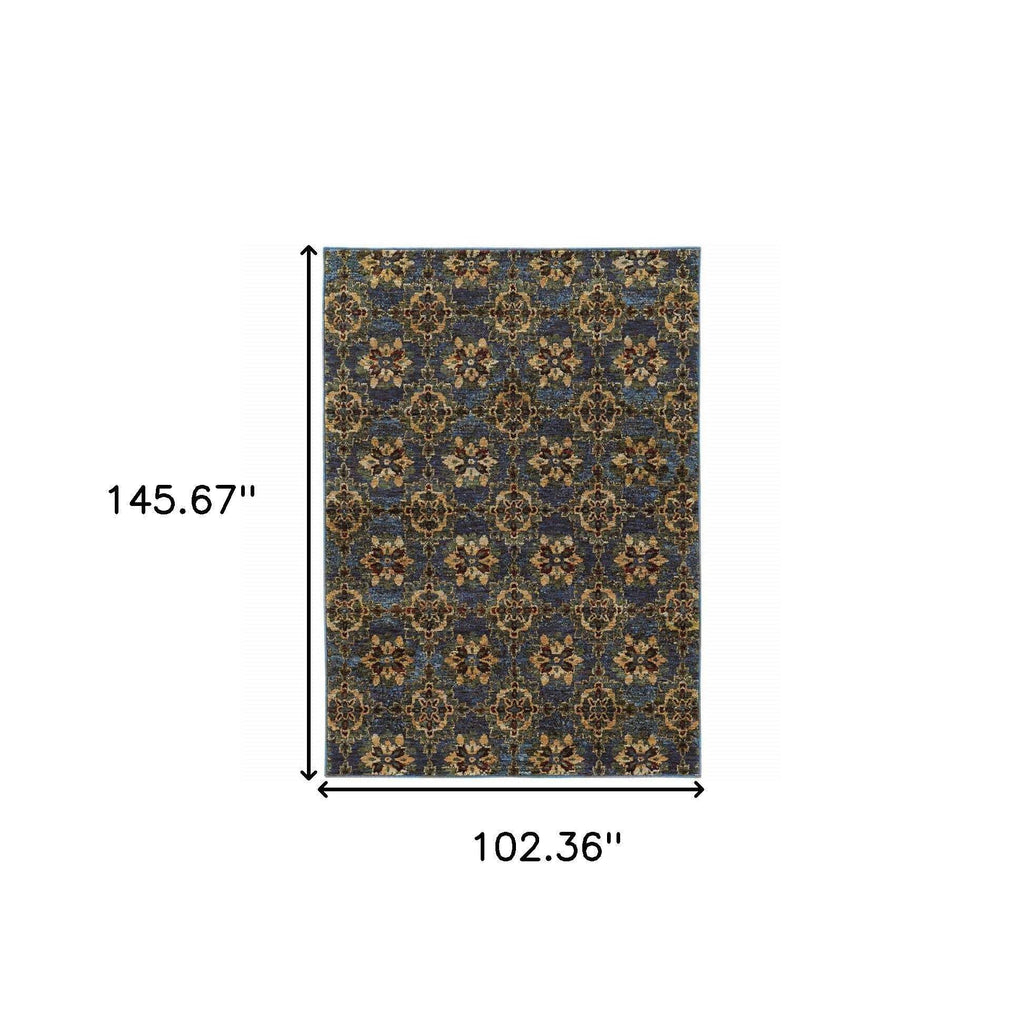 HomeRoots 510038 9 x 12 ft. Blue & Gold Oriental Power Loom Stain Resistant Rectangle Area Rug