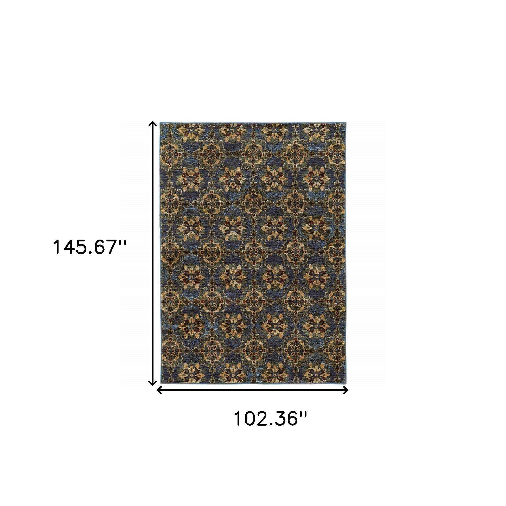 HomeRoots 510038 9 x 12 ft. Blue & Gold Oriental Power Loom Stain Resistant Rectangle Area Rug