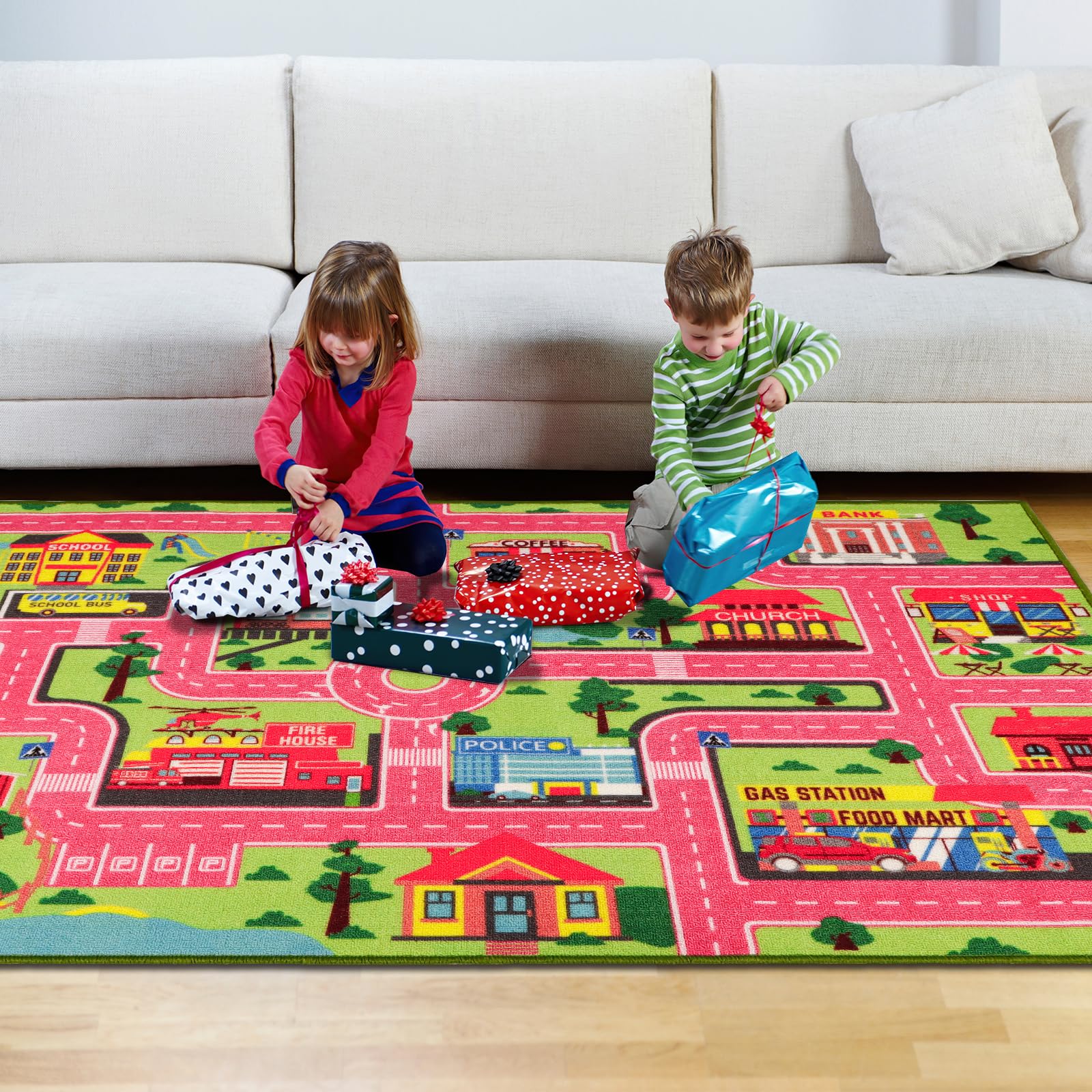 Kids Carpet Playmat Rug 78.7''X59'', Car Rug For Kids Cars, Non-Slip Town City Road Map Kids Rug For Playroom Bedroom Boys, Kids