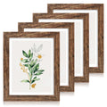 Hongkee 11x14 Picture Frame Set of 4, Made of Rustic Brown Wooden Frame, Display 8x10 Pictures with Mat or 11 x 14 Posters witho