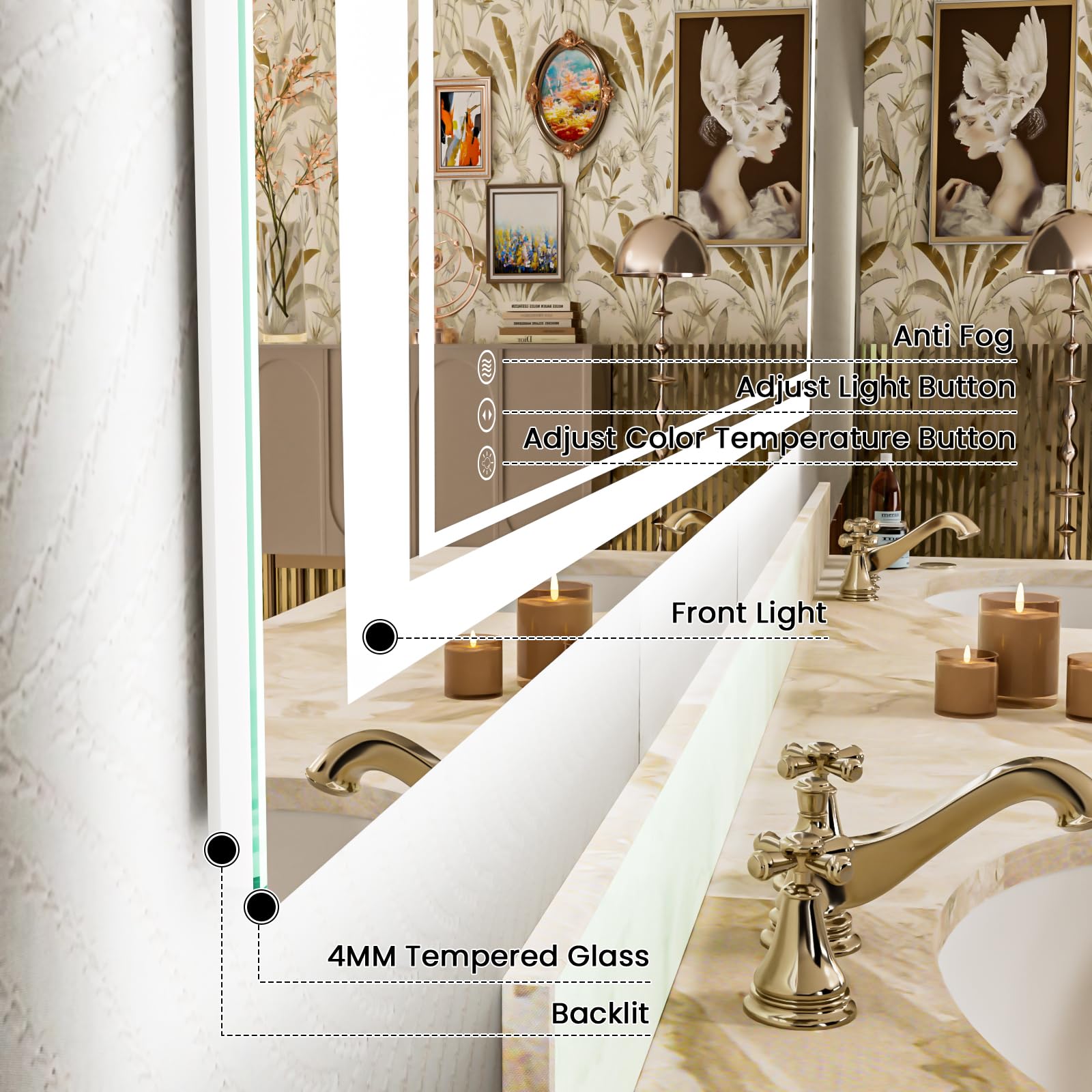 Istripmf 84X32 Inch Large Led Mirror Bathroom With Lights, Backlit And Front Lighted Bathroom Vanity Mirror For Wall, Anti Fog,D