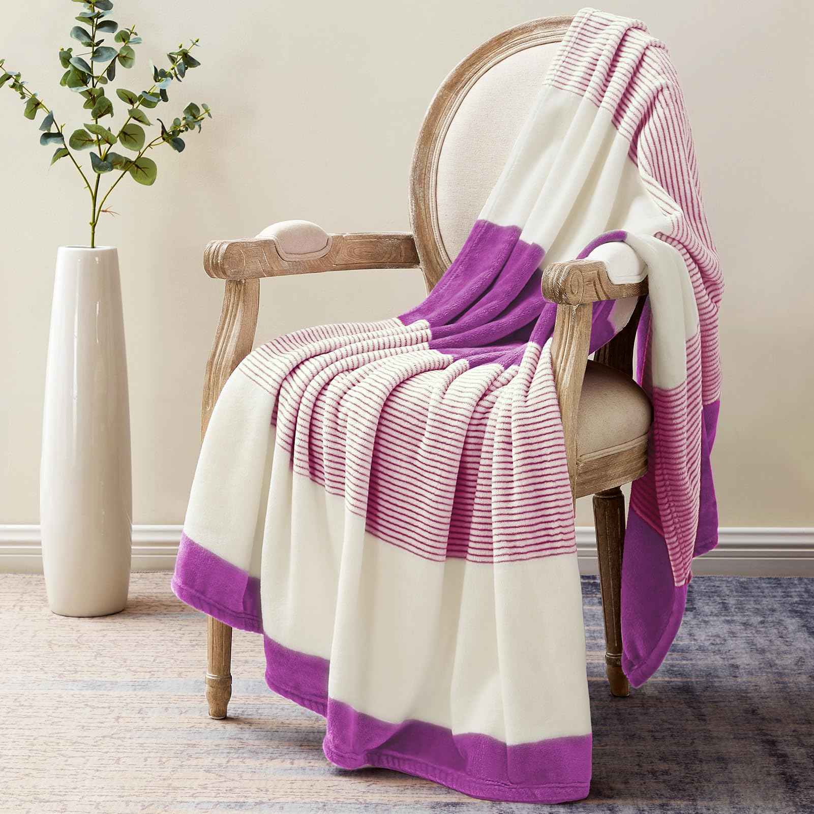 Homelike Moment Fleece Throw Blanket Twin Size, Purple Soft Fluffy Twin Blanket, Fuzzy Cozy Plush Flannel Blankets For Sofa, Com