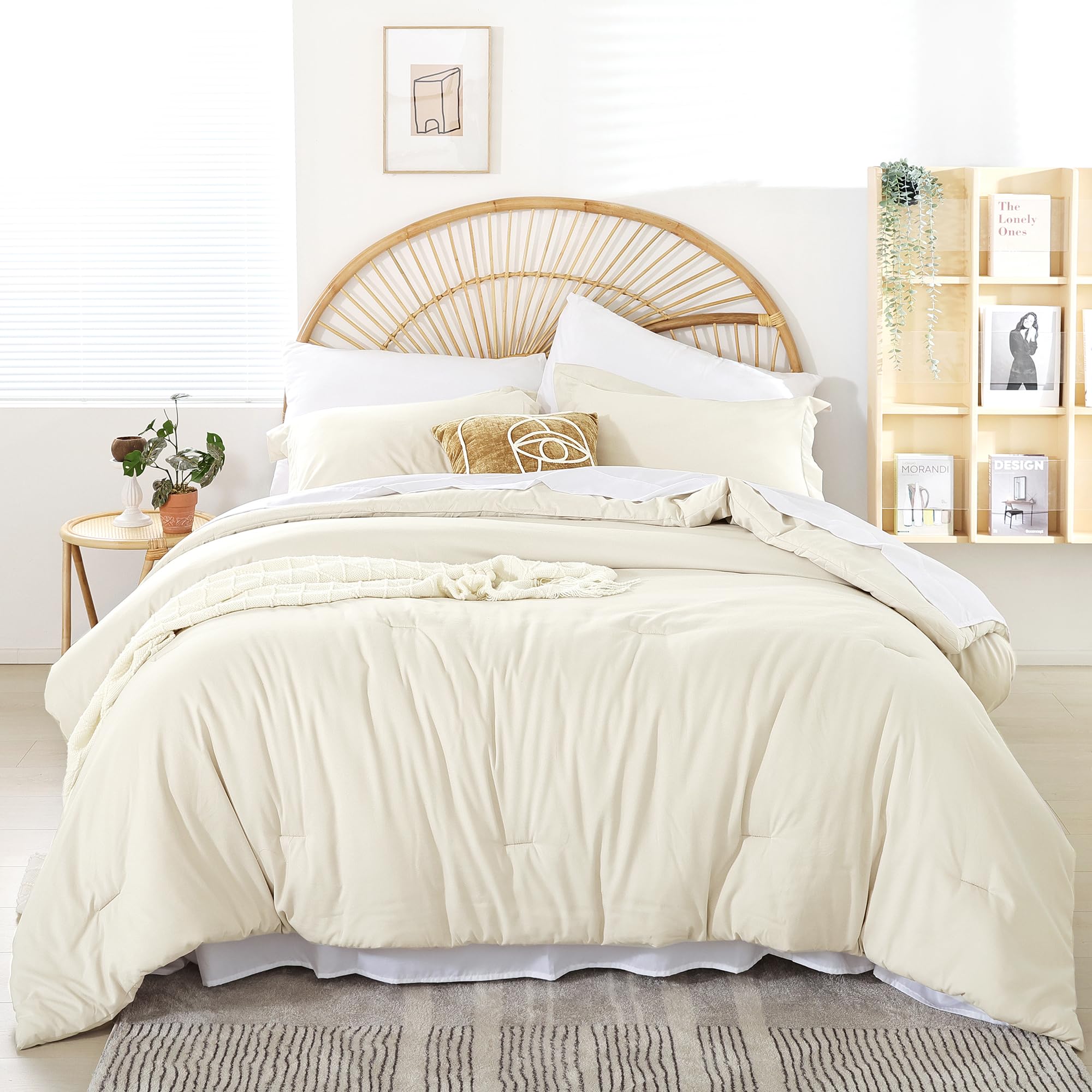 Weigelia King Size Comforter Set Boho Ivory Comforter King For Women And Men Bed In A Bag Microfiber Bedding Set 7Pc King Comfor