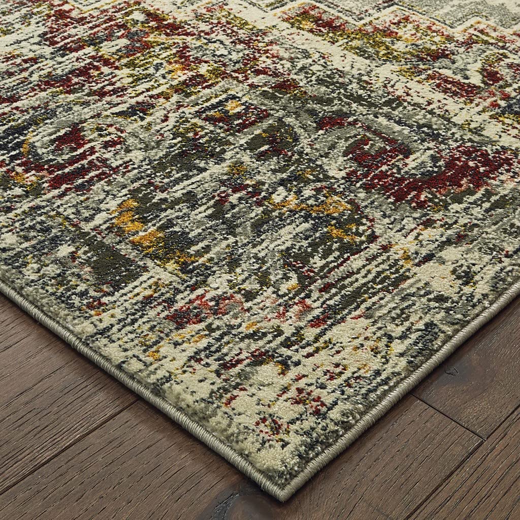 HomeRoots Grey Polypropylene, Polyester 5’x8’ Gray and Ivory Distressed Area Rug