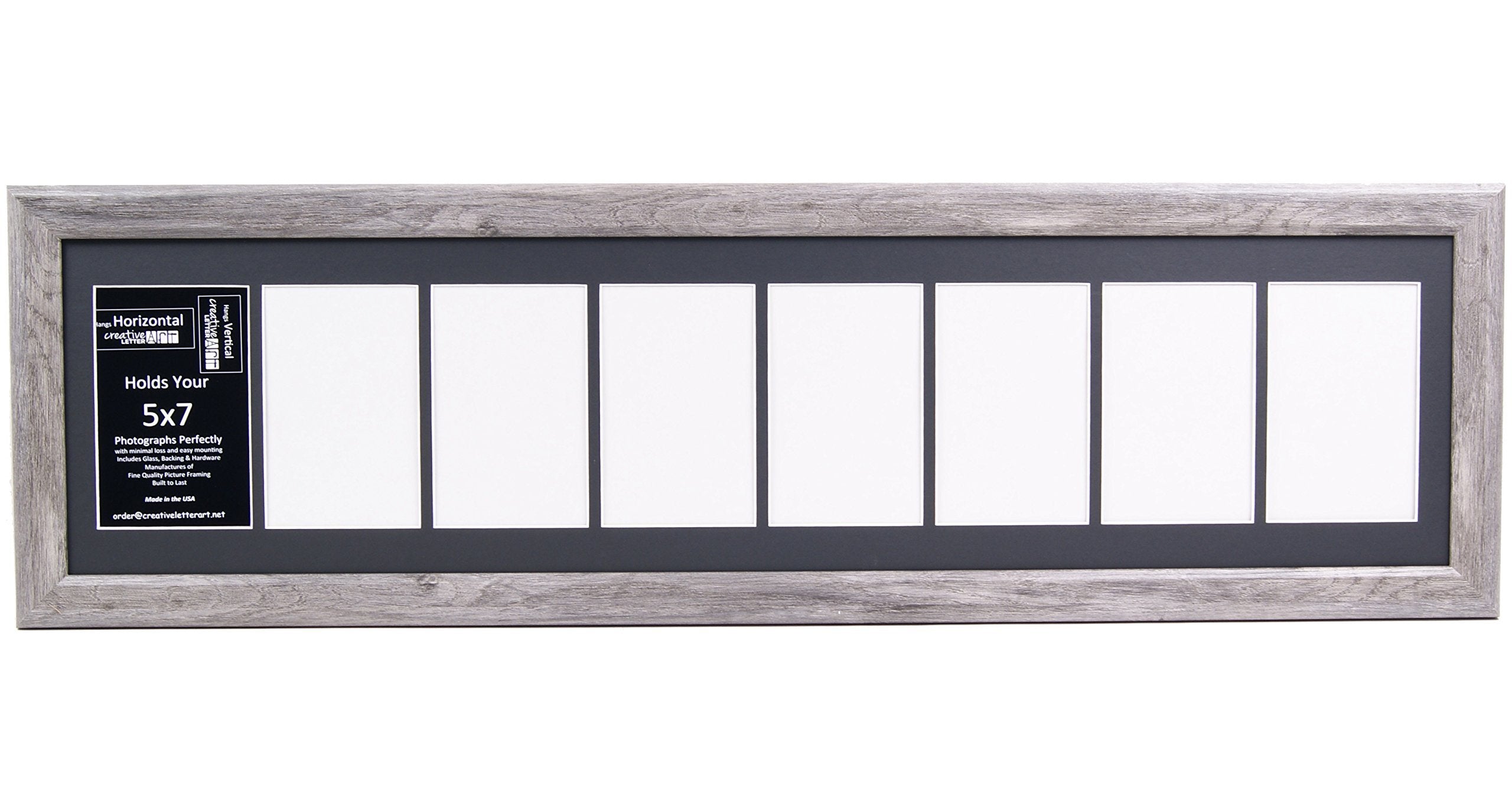Creative Letter Art 8 Opening Driftwood Picture Frame with Glass to hold 5 by 7 inch Photographs including 10x40-inch Black Mat 