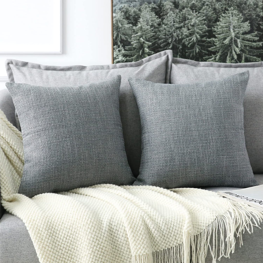 Otostar Linen Throw Pillow Covers Set Of 2 Decorative Square Pillowcases Cushion Covers 28X28 Inch For Home Decor Sofa Bedroom Car 70 X 70 Cm Dark Grey