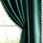 Pompom Green Full Blackout Curtains For Bedroom Living Room 63 Inch Thermal Insulated Window Curtain Panels For Christmas D  Cor